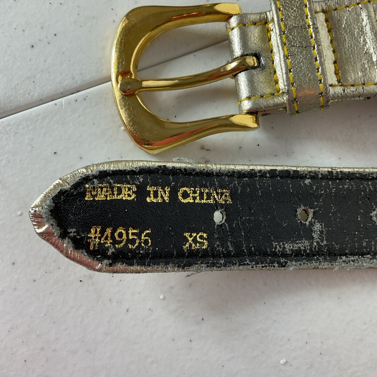 Vintage Pearl Black Metallic Leather Belt Gold Tone Women XS  display picture 3