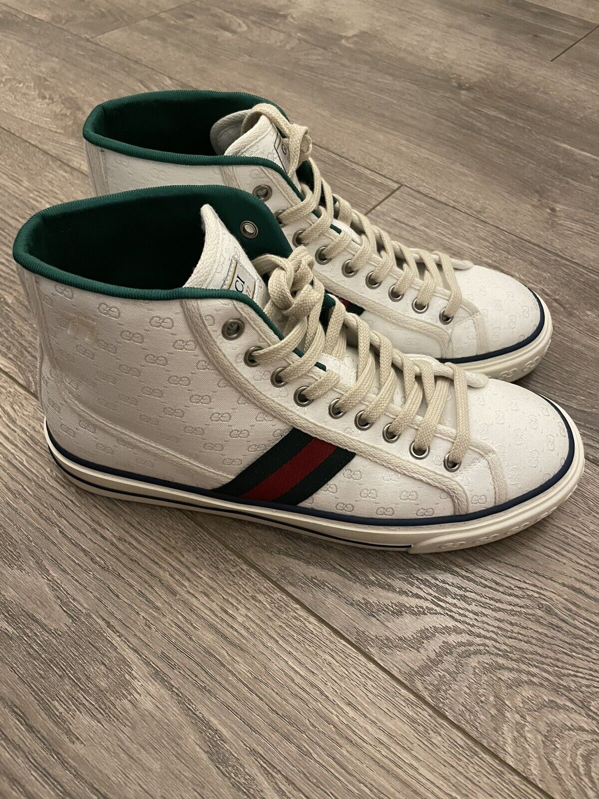 Men's Gucci Tennis 1977 high top sneaker in beige and ebony GG