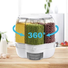 Rotating Dry Food Dispenser Kitchen Rice Flour Sugar Grain Storage Bucket 6-Grid