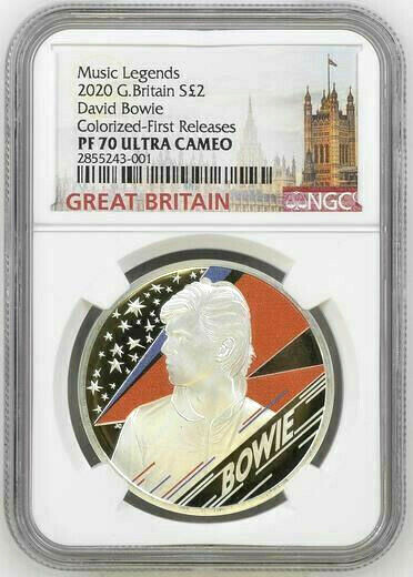 2020 イギリス ミュージックレジェンドデヴィッドボウイ NGC PF70UC 2020 UK MUSIC LEGENDS - David Bowie £2 1oz Silver Proof