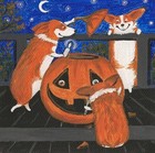 8x8 Halloween Print Of Painting Pembroke Welsh Corgi Ryta Folk Art Pumpkin Moon