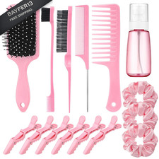 15 Pcs Slick Back Hair Brush Set, Bristle with Spray Pink