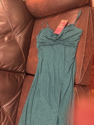 Emerald Sundae Juniors' Corset-Front Cutout-Back Gown, Moss Size XL NWT