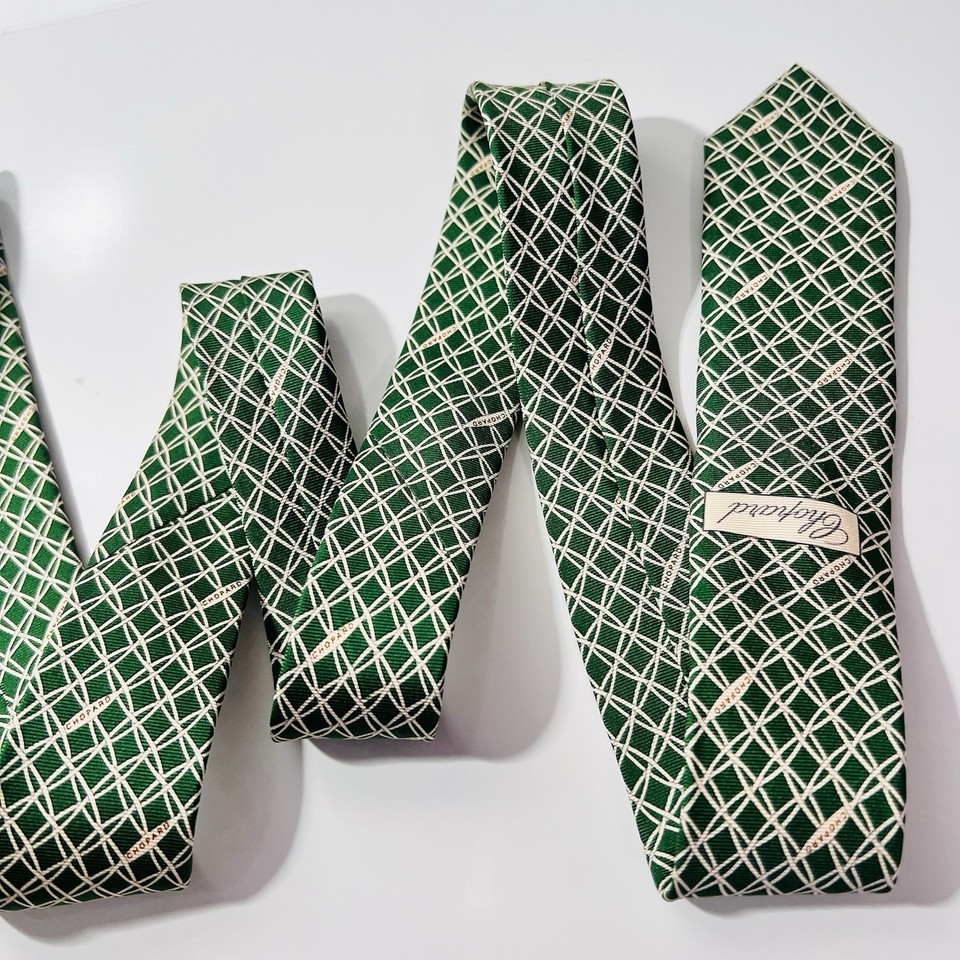 CHOPARD Green Designer Luxury 7 Fold Silk Tie Cream Link Design 60x3 ...