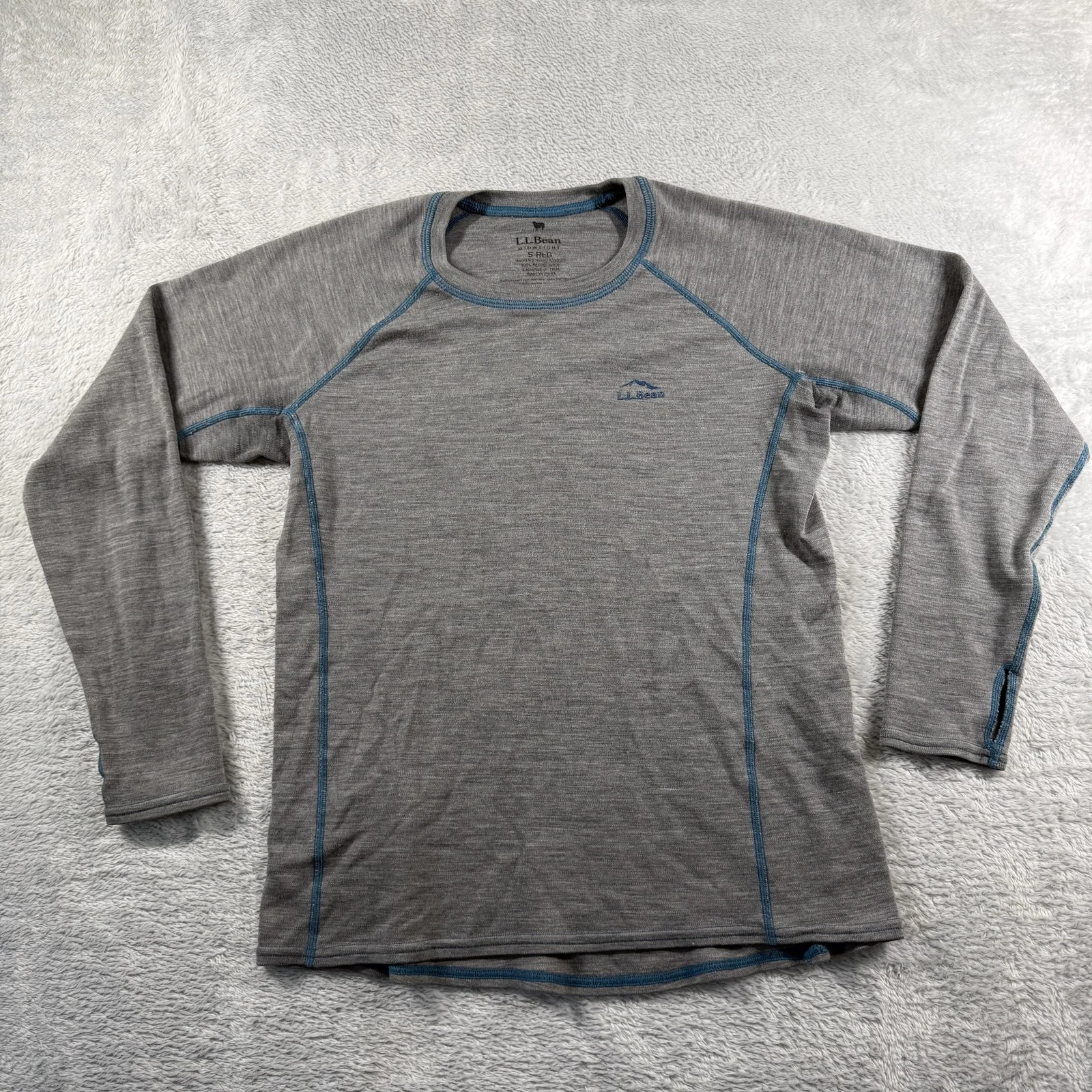 LL Bean Shirt Womens Small Gray Midweight Merino Wool Base Layer Thermal Top