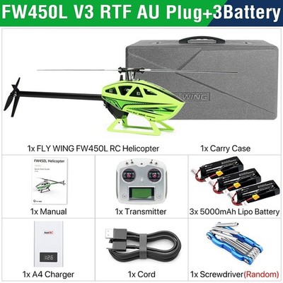FlyWing FW450L V3 RC Helicopter 10CH GPS ACE Flight Controller 3 Battery Green