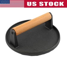 Meat Steak Press Board with Wood Handle Non-Stick for Panini Outdoor Barbecue