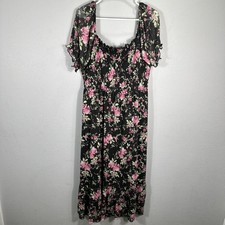Inspired Hearts Size 3X Floral Dress Flowy comfy black pink flowers 