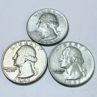 WASHINGTON SILVER QUARTERS LOT OF 3. 90% SILVER CIRCULATED COINS FREE SHIP #8664
