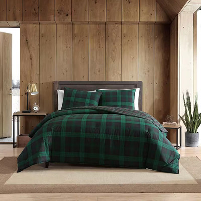 Woodland Tartan 3-Piece Green Plaid Cotton King Comforter Set