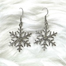 Earrings Snowflakes Silver Tone Dangle Rhinestone Accents New