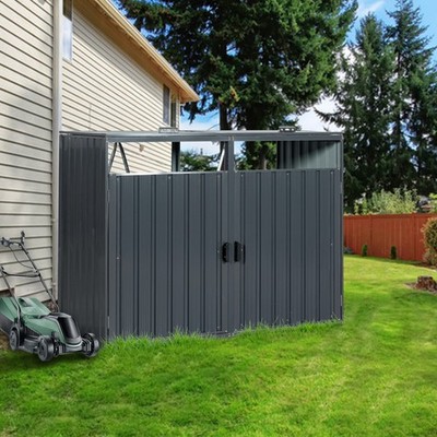 Garbage Bin Shed Stores 2 Trash Cans Metal Outdoor Bin Shed for Garden Yard Lawn