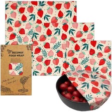 3-pack reusable beeswax wraps eco-friendly food storage for fruit, bread & bowls