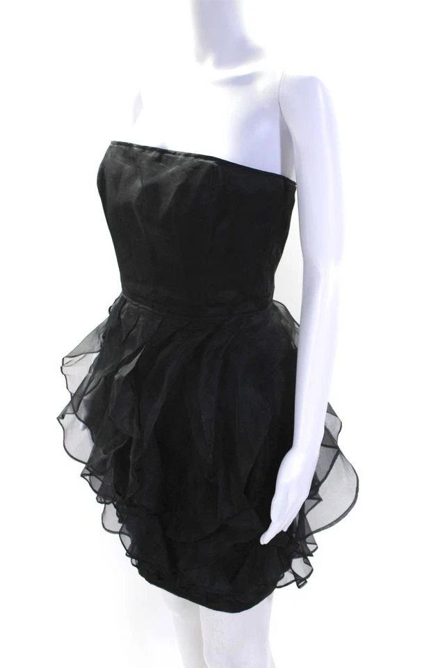 Rachel Zoe Womens Back Zip Strapless Sheer Ruffled Silk Dress Black Size 6 - Image 2 of 4