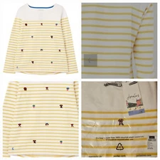 Joules ladies jersey Cotton top -Size UK 8-Embroided Dogs .Lemon stripe 