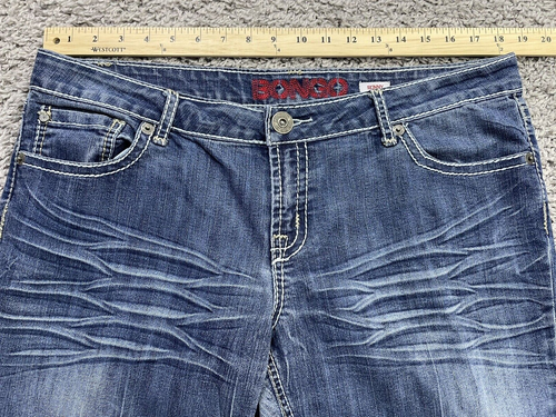 Bongo Women Blue Denim Distressed Heavy Stitch Straight Mid Rise Jeans size 17. - Picture 4 of 9