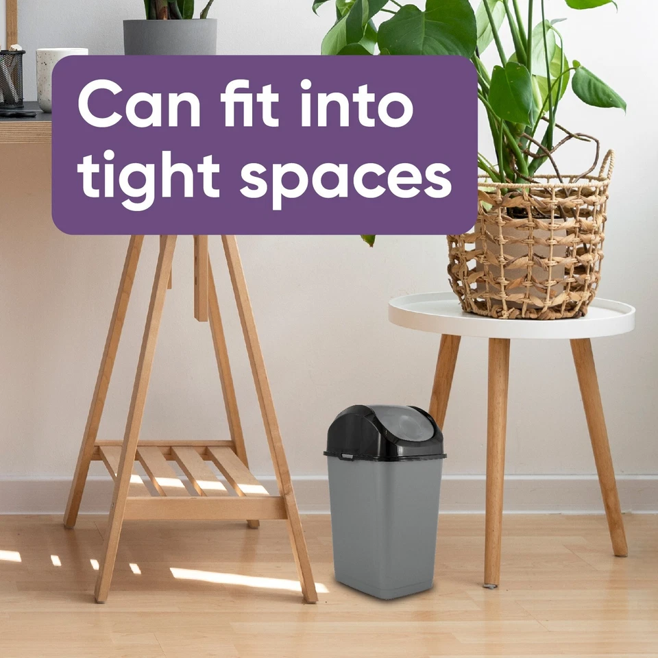 Mini bote de basura de plástico Superio con tapa superior oscilante gris/negro 1,25 galones pequeño desperdicio Foto 3 de 4