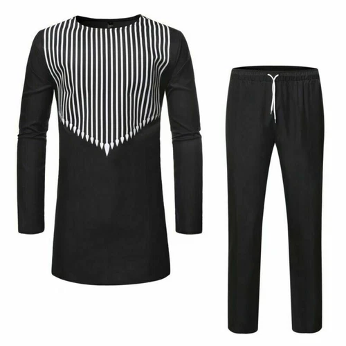 2 pezzi tuta uomo africana dashiki camicia con pantaloni set pantaloni superiori - Foto 13 di 16