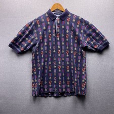 Vtg Tommy Hilfiger Polo Mens L Medallion All Over Logo Graphic Medal Honor Navy