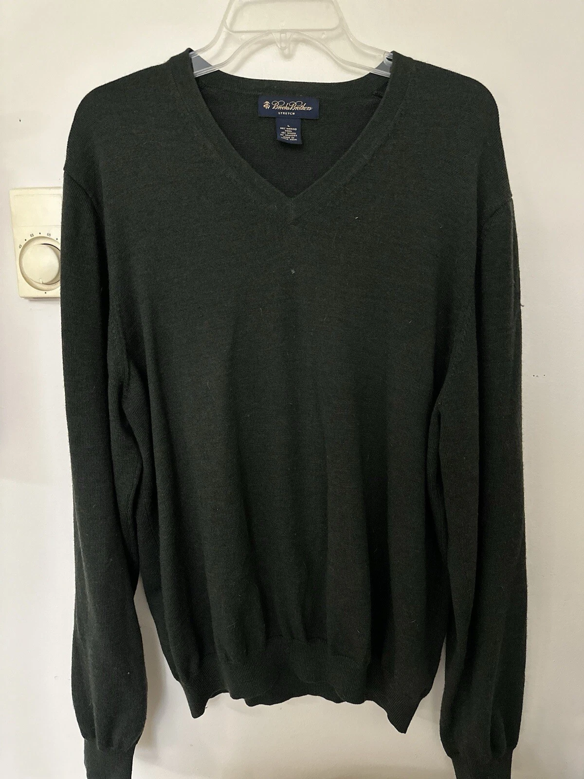 Brooks Brothers Men's V Neck Sweater Merino Wool Blend Dark Green Size Large