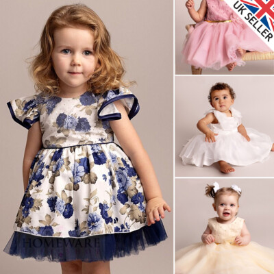 Baby Mädchen Kleider Urlaub Anlässe Party Brautjungfer Hochzeit Blumenmädchen UK