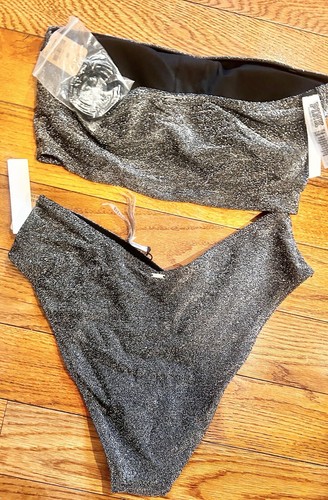 VS PINK Shimmer bandeau Top & High Waist Cheeky Bottoms 2 piece Bikini, set - Picture 8 of 24