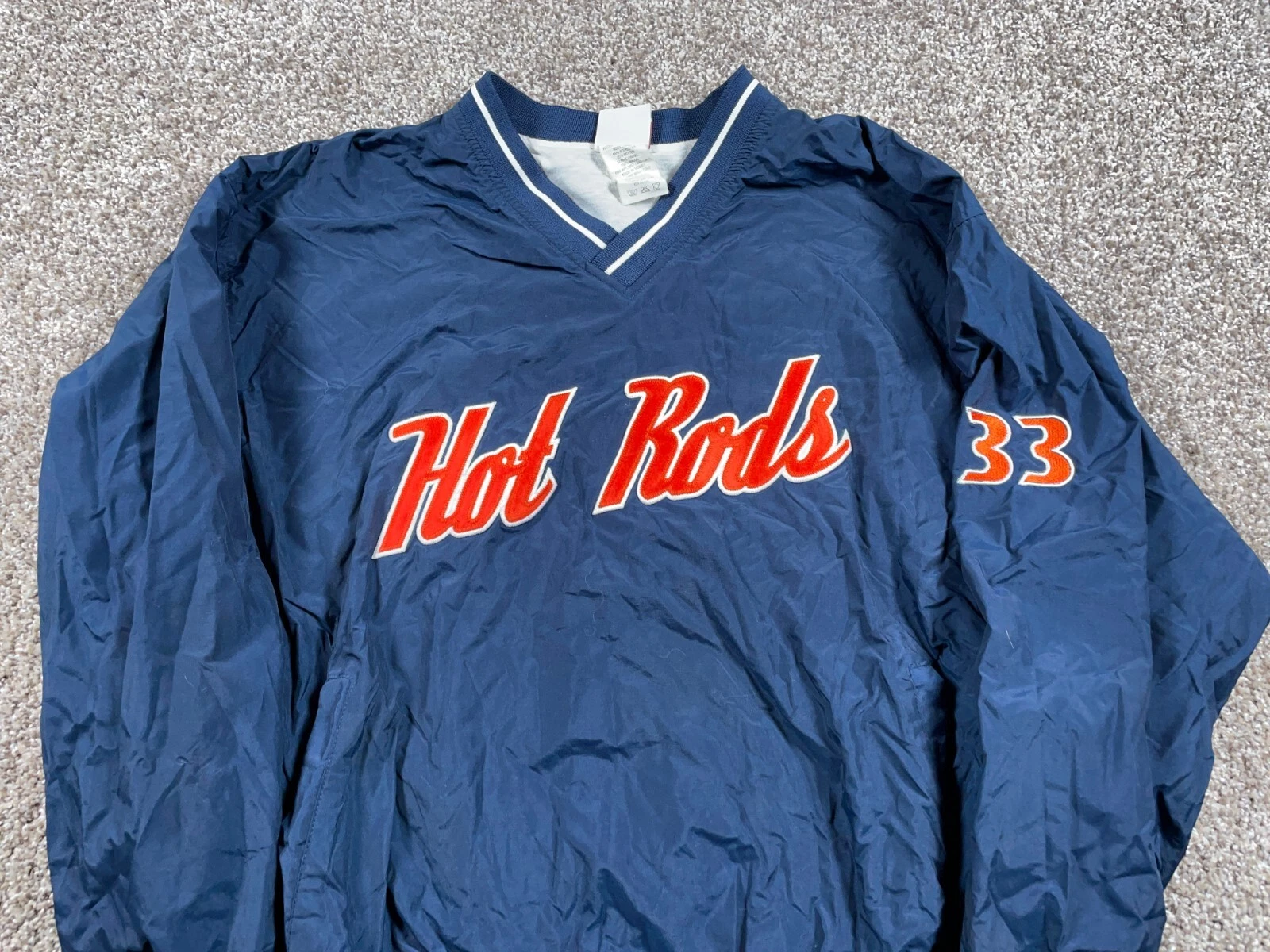 VTG Rawlings Hot Rods Embroidered Pullover Windbreaker Adult Large Blue Jacket