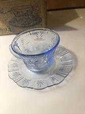 Forte Crisa 1538 Misty Blue Textured Glass Cup and Saucer Set W/4 Spoons