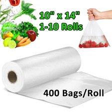 10"x14" Plastic Produce Clear Bag on Roll Kitchen Bread Vegetable 400 Bags/Roll