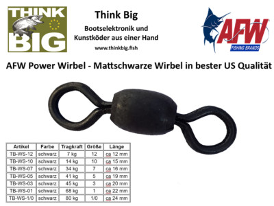  AFW Premium Power Wirbel, Tönnchenwirbel, Mattschwarz, 7 bis 80 kg, 10 Stück 
