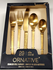 NEW ORNATIVE 20 PCS GOLD TONE STAINLESS STEEL FLATWARE SILVERWARE FOR 4