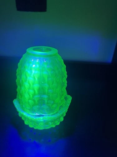 New ListingGreen Uranium/Vaseline Glass Hobnail Decorative Candle Holder