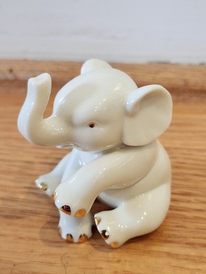 Lenox White Porcelain Elephant Figurine w/ Gold Highlights
