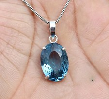 Certified 16.20 Ct Natural Aquamarine Oval Cut 925 Silver Pendant Gemstone
