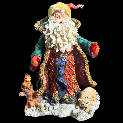Vintage Enesco Santa Claus Figurine with Raccoon and Squirrels, Holiday Decor
