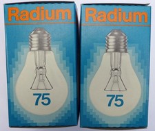 2 Stück Radium Glühbirnen, 75W, E27, klar - neu