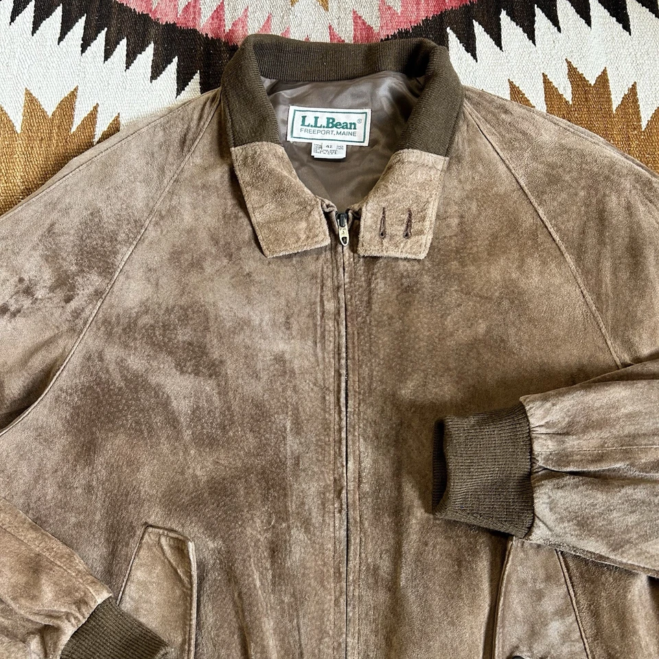 Винтажная замшевая кожаная куртка-бомбер LL Bean в военном стиле сделано в США размер 42 — коричневая - Изображение 2 из 4