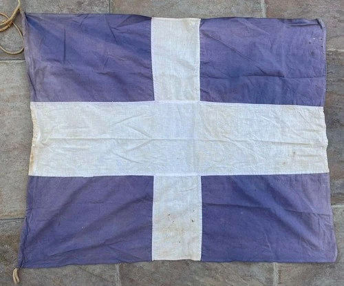 Beautiful Greek Greece Cross Cotton Flag 100 cm x 80 cm 1960s Very Old