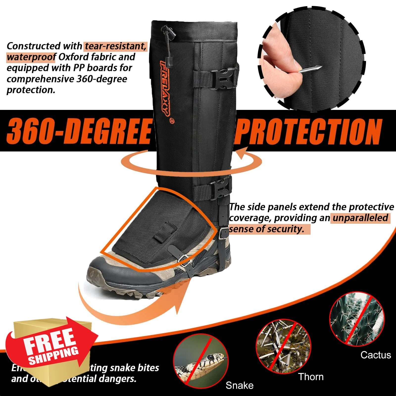 Frelaxy Snake Gaiters Waterproof Snake Bite Protection Hunting Outdoor Work Legs