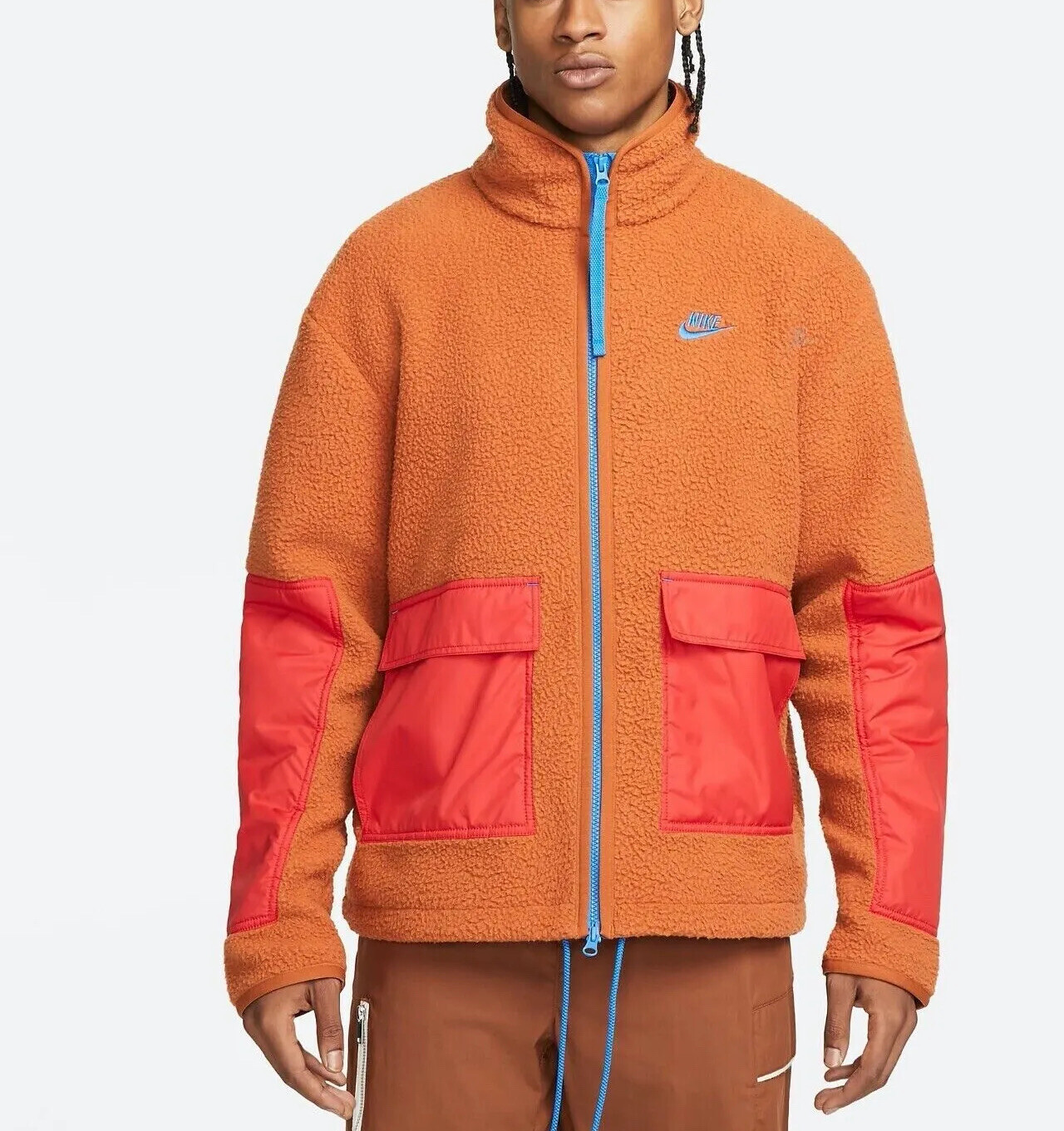 Мужская куртка Nike Sport Essential Sherpa большого размера L из флиса на молнии коричневого цвета #246