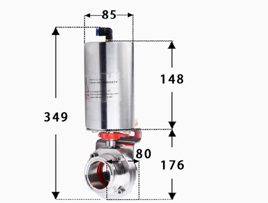 3-1/2"Φ89 Pneumatic Actuator Sanitary Butterfly Valve316L Clamp Single Acting - Image 2 of 4