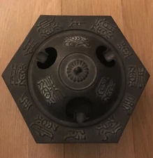 Two piece Asian heavy metal ashtray from 1960’s, wonderful raised figures.