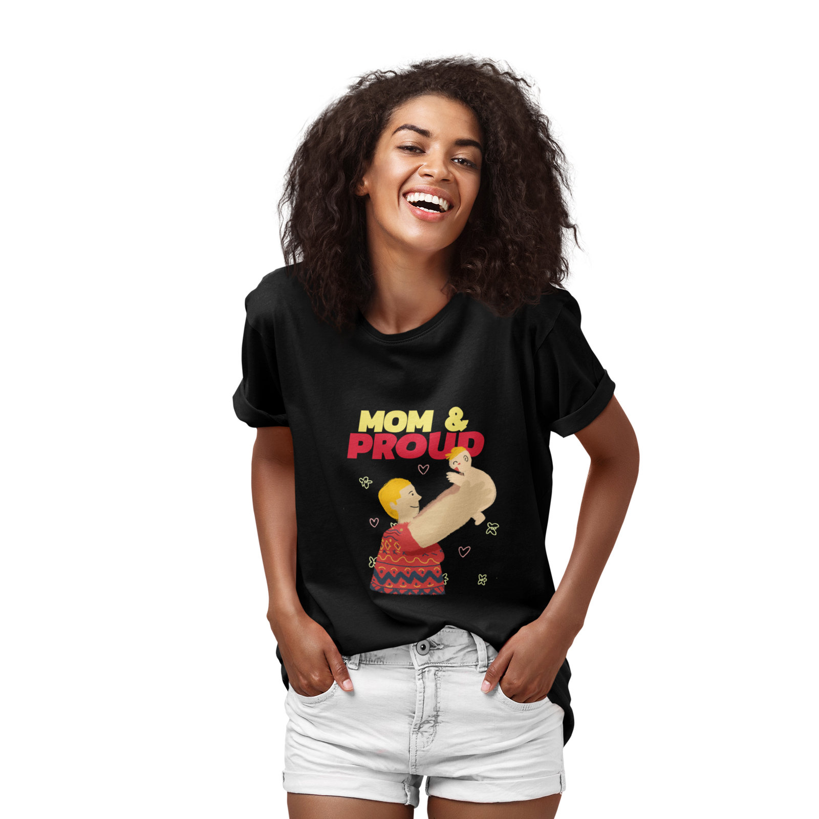 Mom & Proud Female Graphic Tees Short Sleeves Crew Neck Mother's Day T-Shirt-image