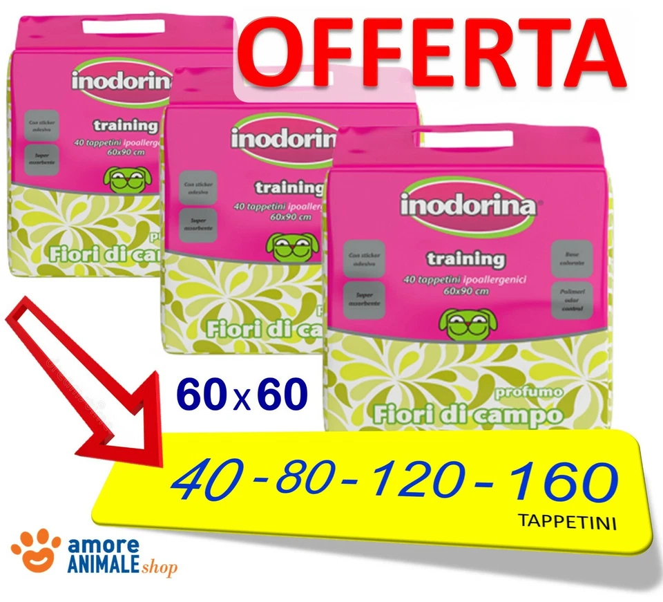 Inodorina 60x60 - FIORI di CAMPO Tappetini Assorbenti per cani da 40 fino 160 pz