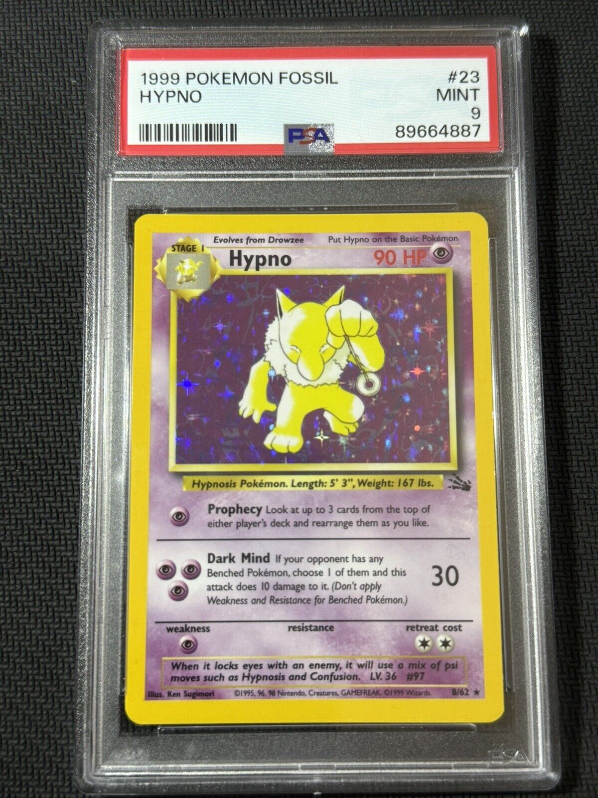 Hypno 8/62 Fossil Holo Rare 1999 Pokemon Card - PSA 9