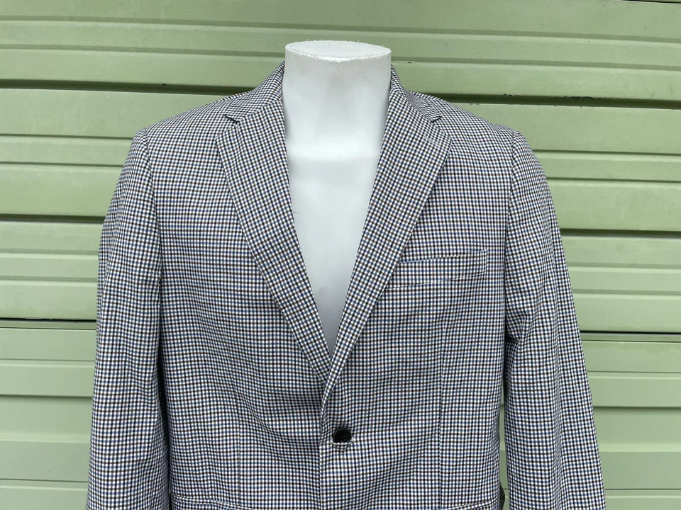 Blazer Alan River HOMBRE Marrón Azul Cuadros Cuadros 2 Botones Abrigo Deportivo 42R #2240 Foto 2 de 4