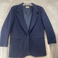 VTG LL Bean Women's Size 12p Wool Cashmere 1 Button Lined Blazer Navy USA Made