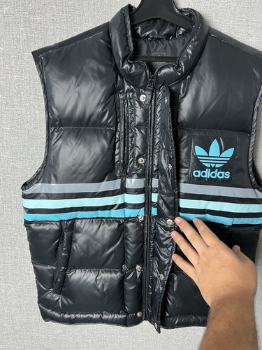 Vintage Adidas Original Trefoil Logo Three Stripes Puffer Down Men's Vest Size M - Picture 11 of 19
