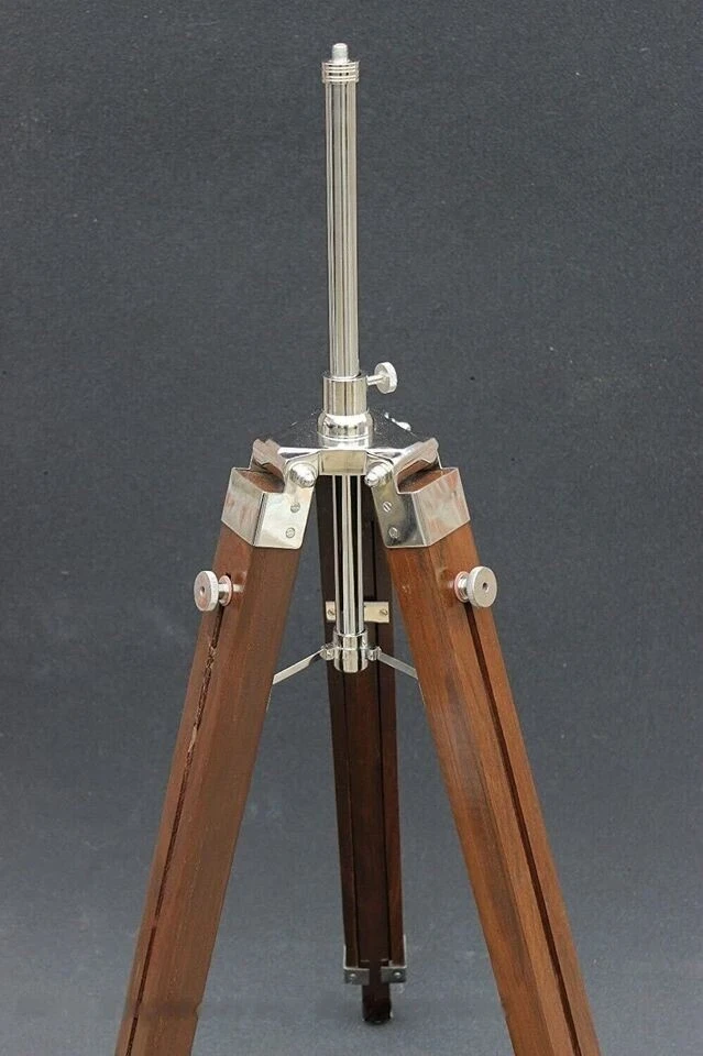 Nautical Vintage Industrial Designer Brown Tripod Wooden Stand For Christmas - Image 2 of 4