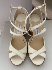 Jimmy Choo Alanha 105 Crossover Cork Wedge Sandals Size 41.5 in Ivory. Brand New